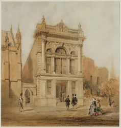 Design för Mechanics Institute, Newcastle upon Tyne, 1863 (bläck och wc på papper på kort)